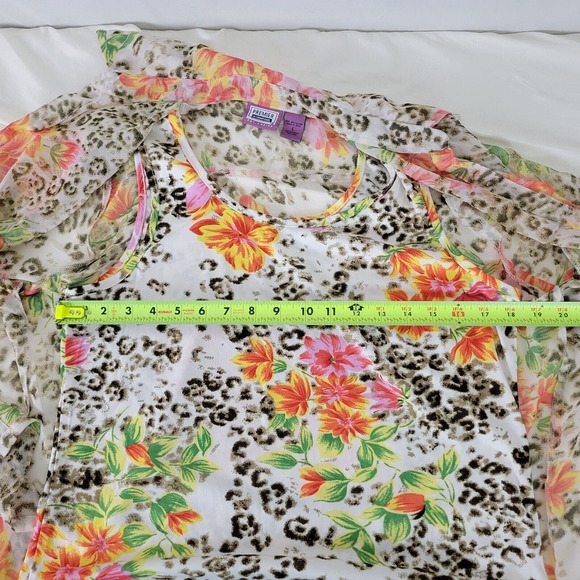 Premier Womens Shirt Large Top Floral Short Sleeve‎ Button Down Lined Sheer - Picture 6 of 11